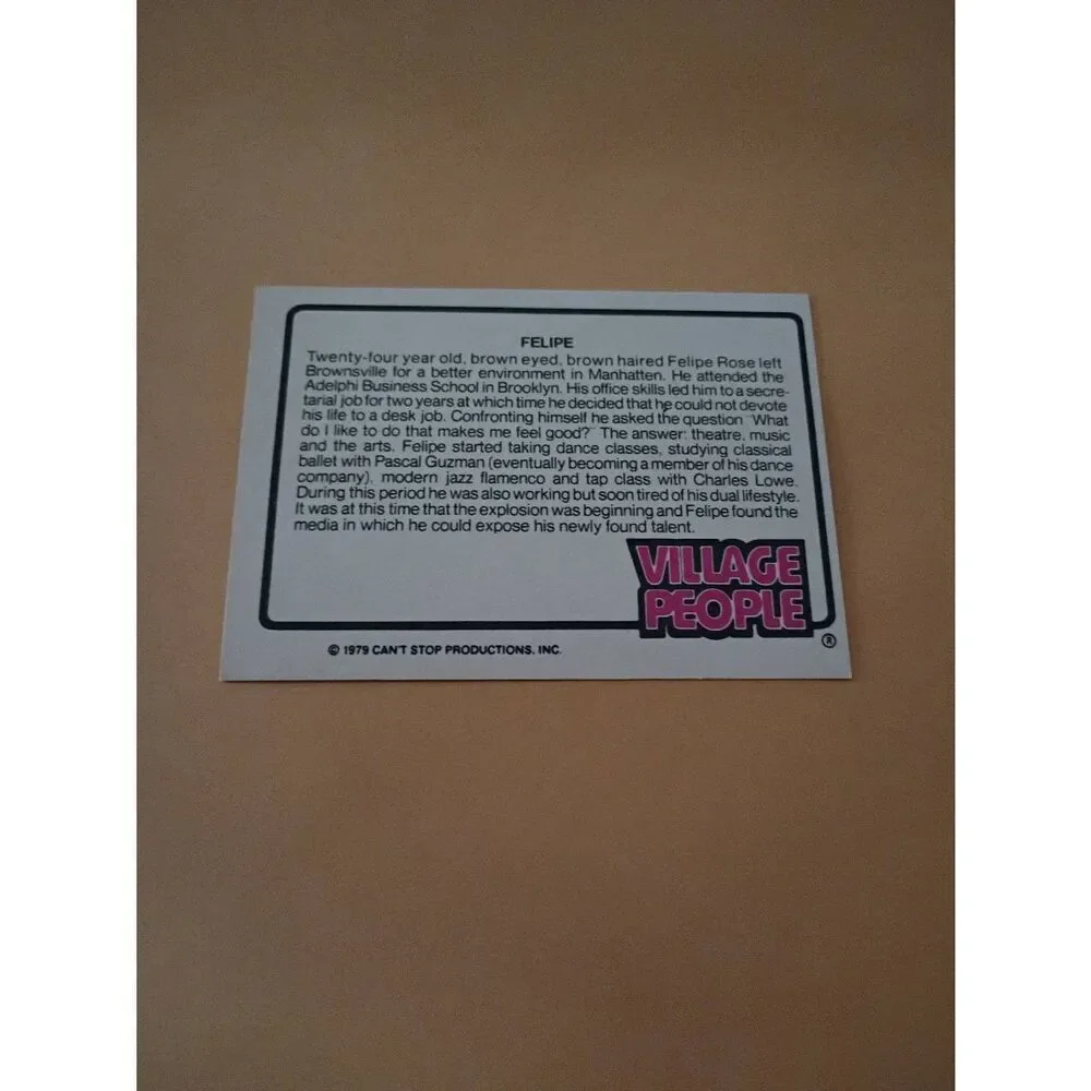 Vintage 1979 Village People Trading Card #28 Disco Era Vintage Music Collectible